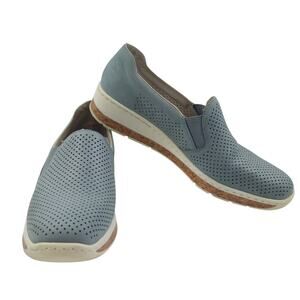Rieker Dusty Blue Perforated Lightweight Cork Comfort Slip On Loafers Women's 10